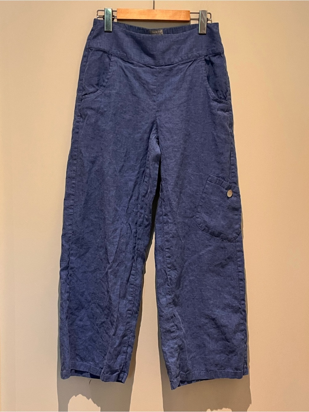 Habitat Linen Single Patch Pocket Pull-on Cropped Pants Blue XS-M Lagenlook